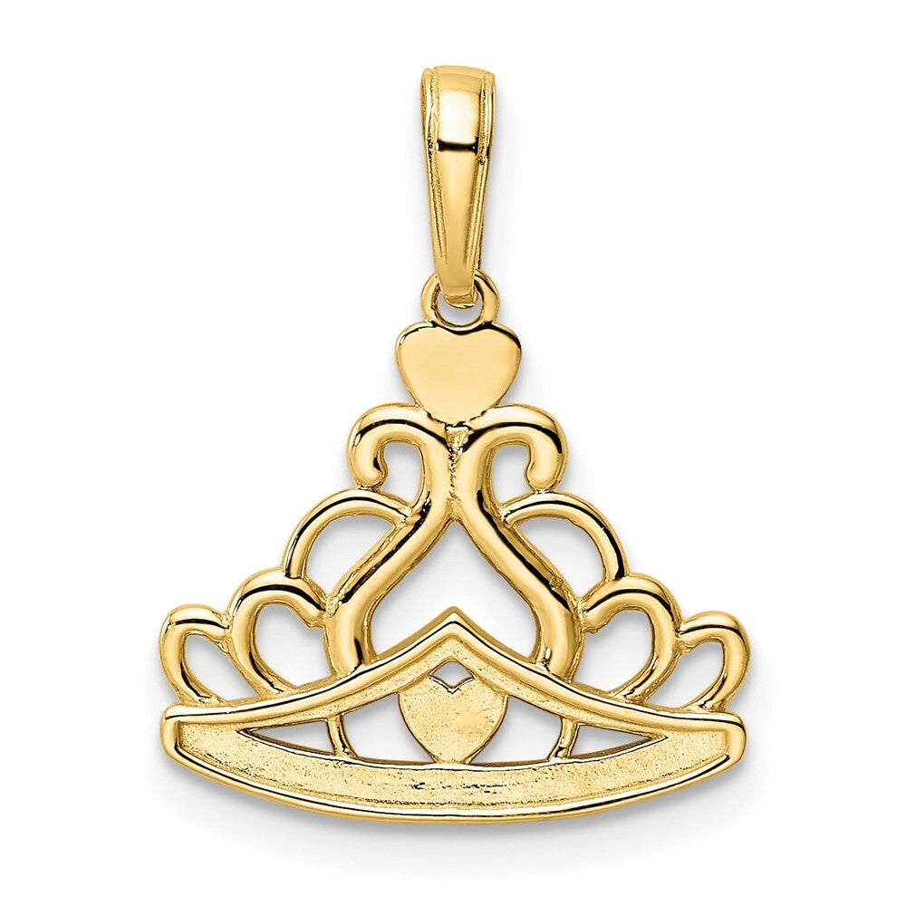 14k Yellow Gold and White Rhodium Diamond-cut Crown Pendant for Women