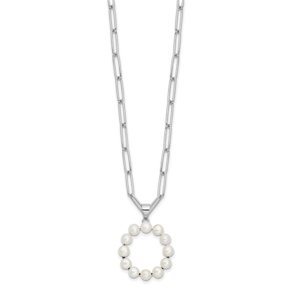 Sterling Silver 3-5.5mm White Button Cultured Pearl LETTER O Necklace 18"