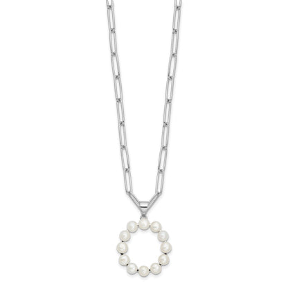 Sterling Silver 3-5.5mm White Button Cultured Pearl LETTER O Necklace 18"