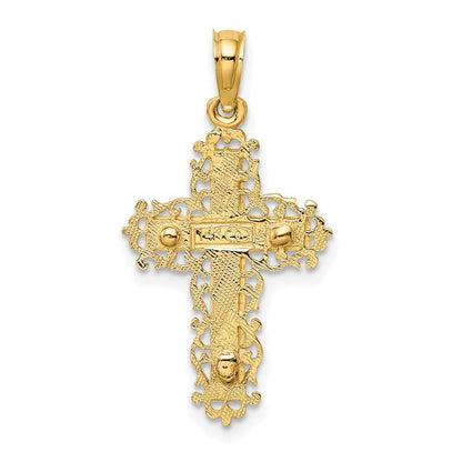 14k Two-tone Gold Crucifix  Lace Trim Charm Pendant for Women