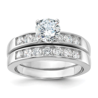 Sterling Silver Cubic Zirconia Engagement Ring Wedding BTwo Piece Set Size 8