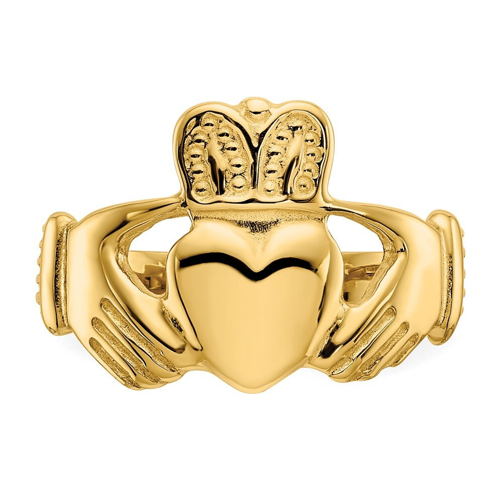 14K Yellow Gold Polished Ladies Claddagh Ring
