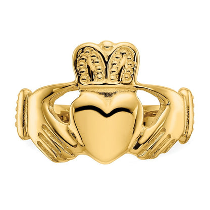 14K Yellow Gold Polished Ladies Claddagh Ring