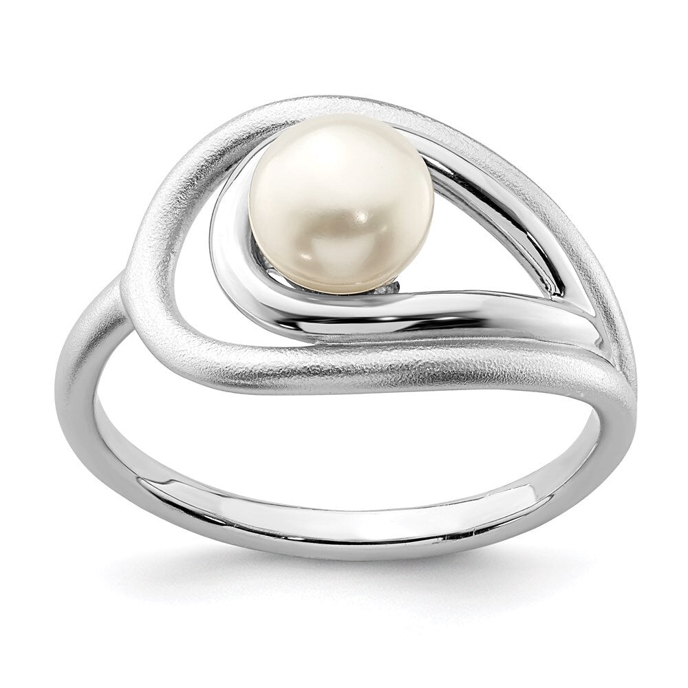 Sterling Silver Rhodium-plated Polished & Brushed (6-7mm) FWC Pearl Ring Size 8