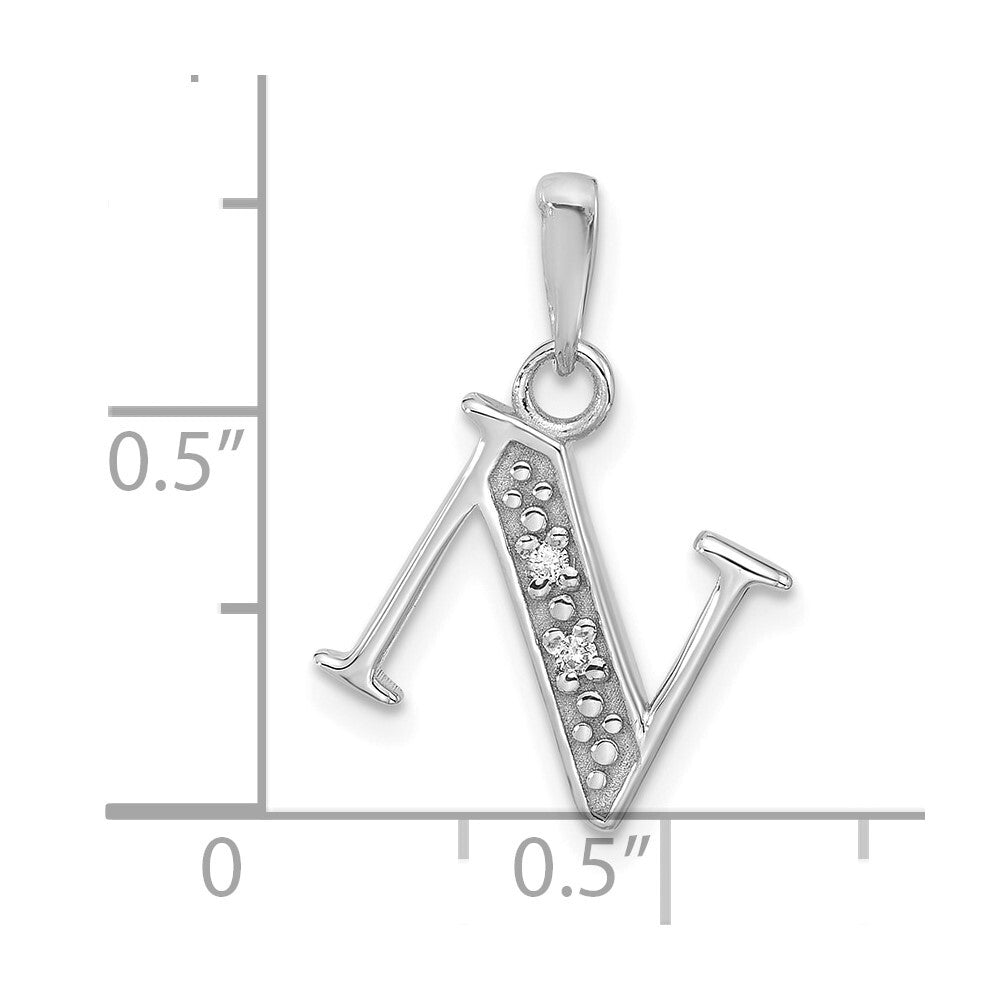 14k White Gold Diamond Letter N Initial Pendant for Women