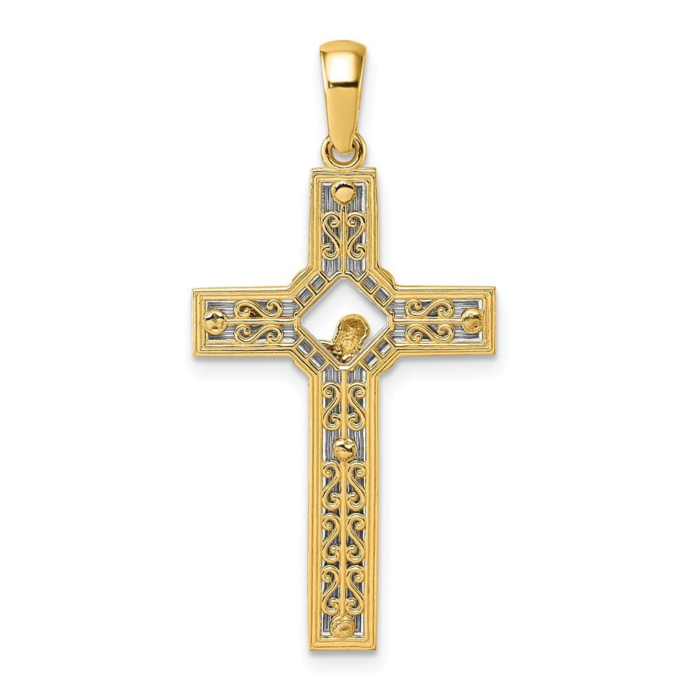 14k Two-tone Gold  Polished and Satin Crucifix With Square Cut Out Pendant