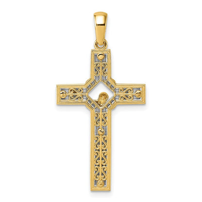 14k Two-tone Gold  Polished and Satin Crucifix With Square Cut Out Pendant