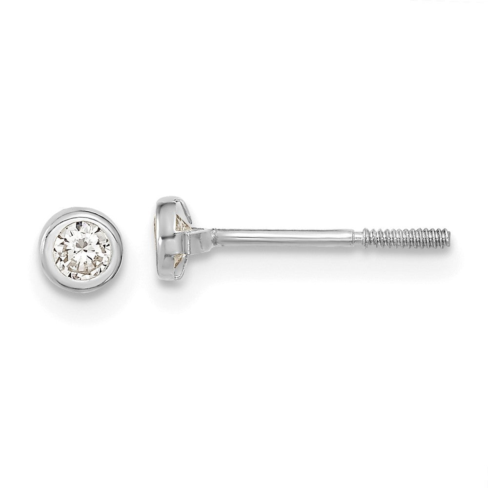 14k White Gold Polished CZ Bezel Earrings