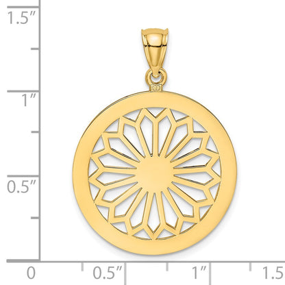14k Yellow Gold Retro Daisy In Round Frame Charm Pendant for Women