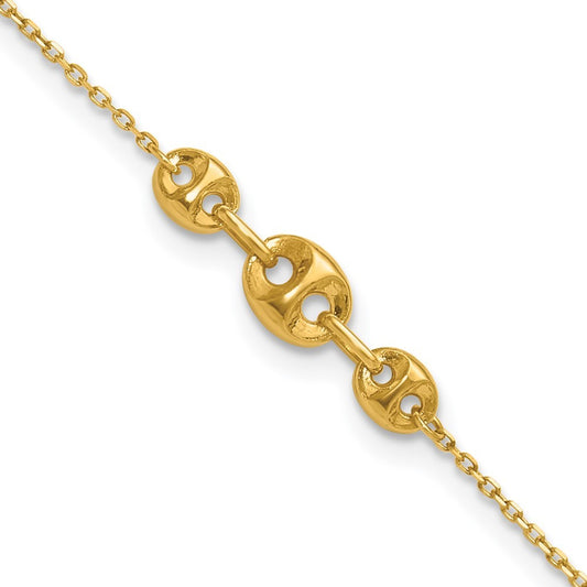 14k Yellow Gold Fancy Mariner Link 10" Anklet