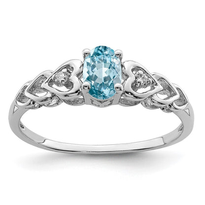 Sterling Silver Rhodium-plate Swiss Blue Topaz & Diamond Ring