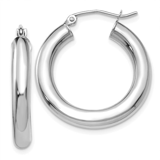 14K White Gold Polished 4mm Lightweight Tube Hoop Earrings Gift for Women