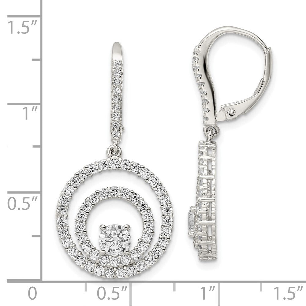Sterling Silver Polished Cubic Zirconia Circles Leverback Earrings