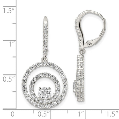 Sterling Silver Polished Cubic Zirconia Circles Leverback Earrings