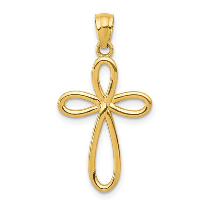 14k Yellow Gold Ribbon Cross Pendant for Women