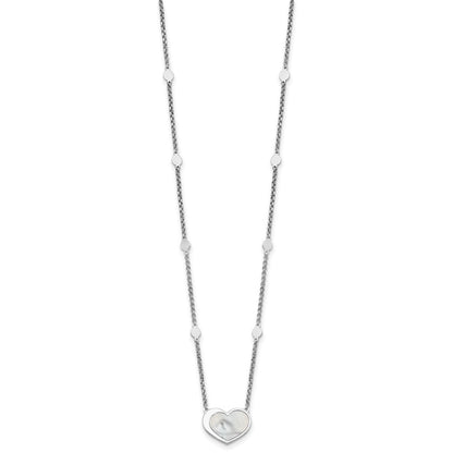 Sterling Silver Rhodium-plated Mother of Pearl Heart 16" Station Necklace