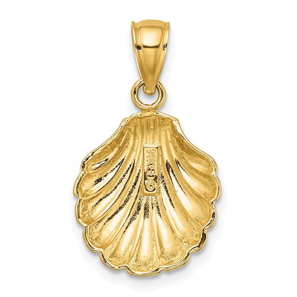 14k Yellow Gold Polished 2-D Scallop Shell Charm Pendant for Women