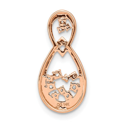 14k Rose Gold Polished Diamond Double Teardrop Chain Slide Pendant for Women