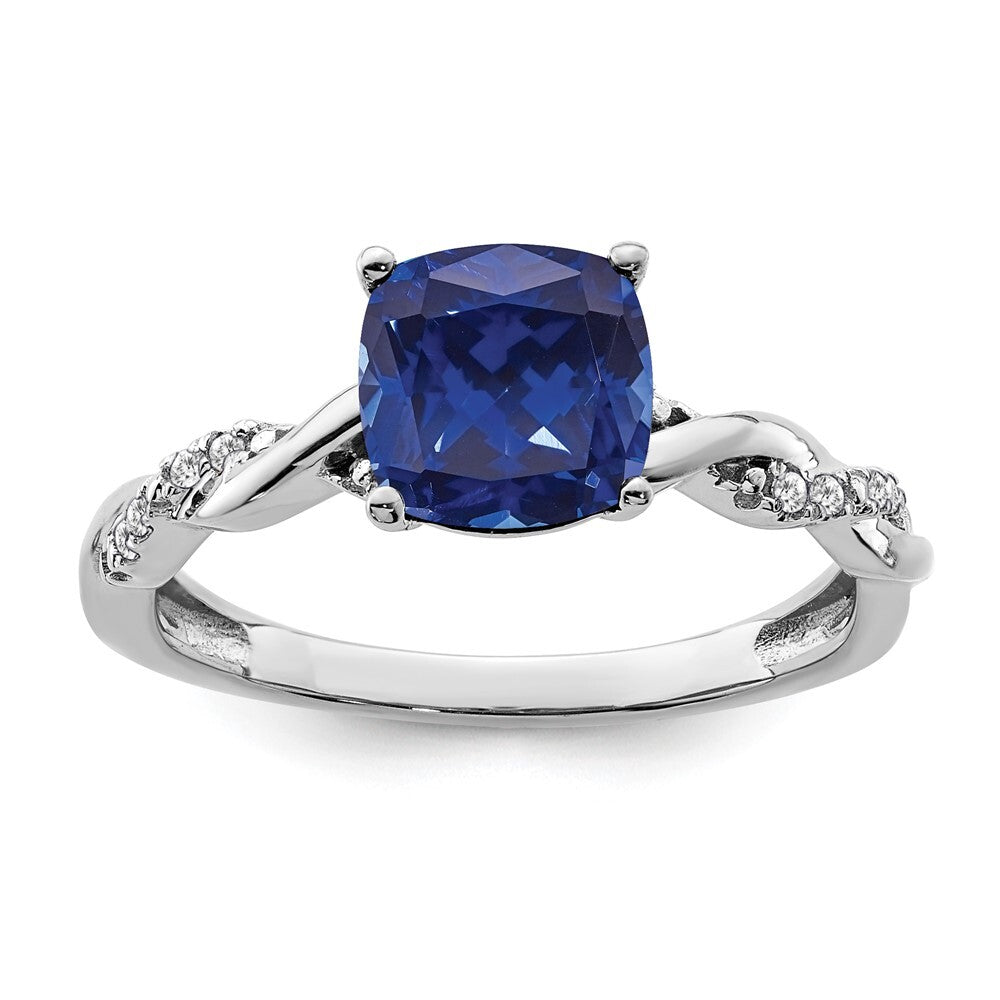 Sterling Silver Rhodium-plated Created Sapphire and Diamond Ring Size 8