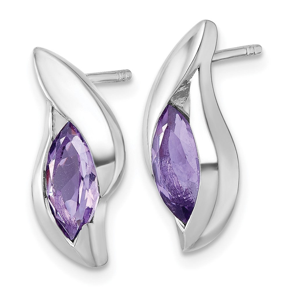 Sterling Silver Rhodium-plated Polished Marquise Amethyst Drop Earrings