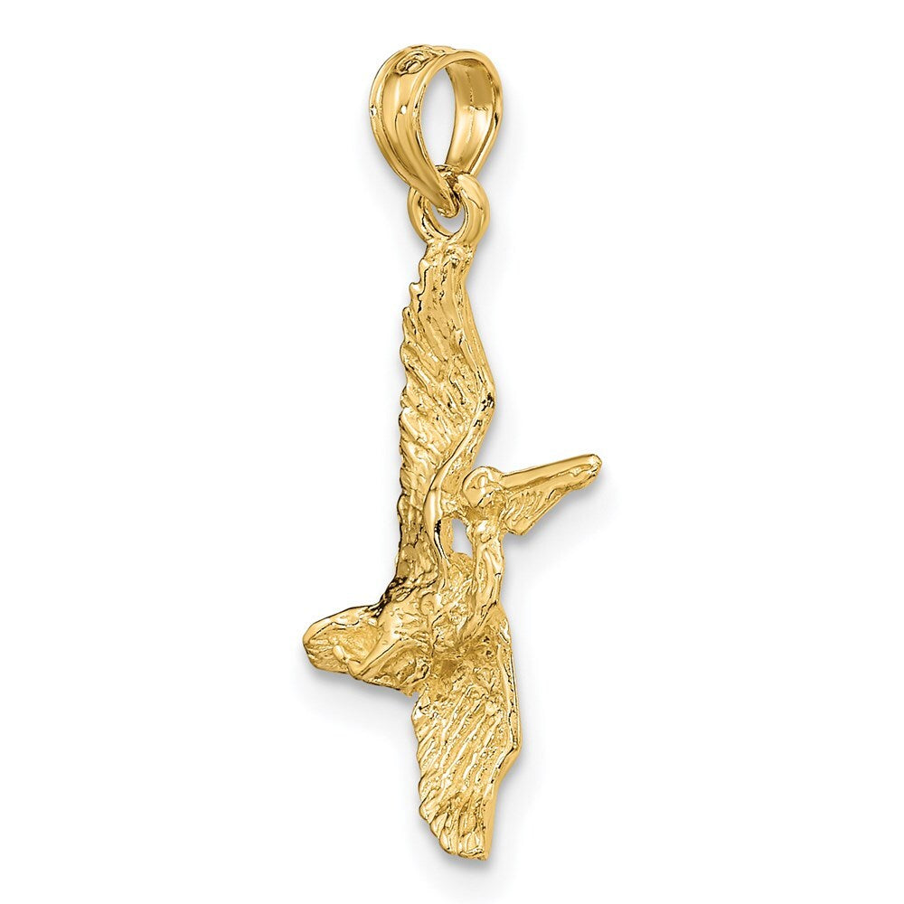 14k Yellow Gold 3-D Pelican Flying Charm Pendant for Women