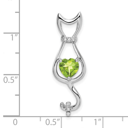 14k White Gold Peridot and Diamond Cat Pendant for Women