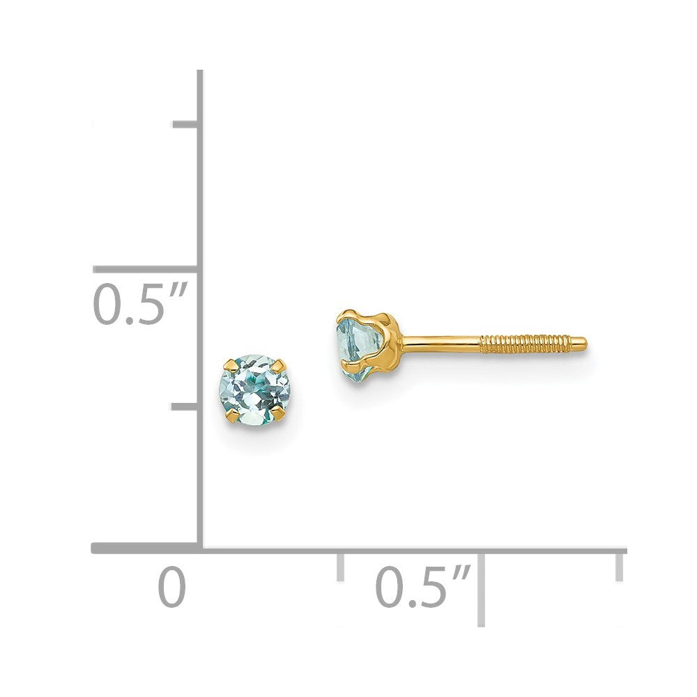 14k Yellow Gold 3mm Aquamarine Stud Earrings Gift for Women