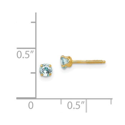 14k Yellow Gold 3mm Aquamarine Stud Earrings Gift for Women