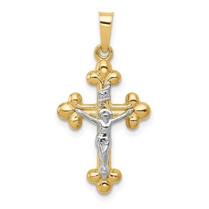 14k Two-tone Gold Polished Budded INRI Crucifix Pendant for Women