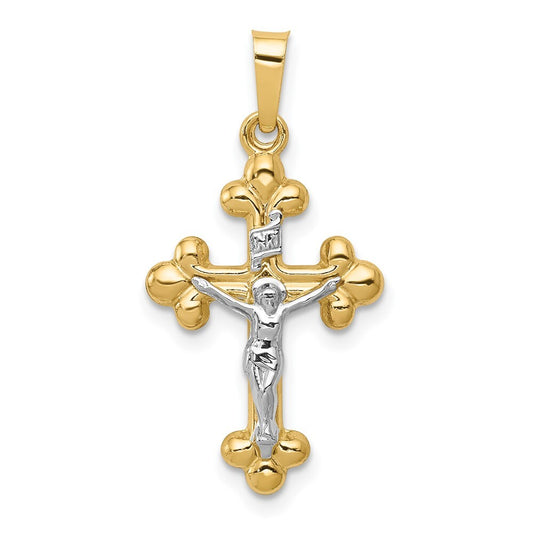 14k Two-tone Gold Polished Budded INRI Crucifix Pendant for Women