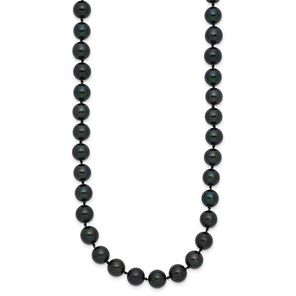 14k White Gold 7-8mm Black Round Akoya Saltwater Cultured Pearl 16 inch Necklace