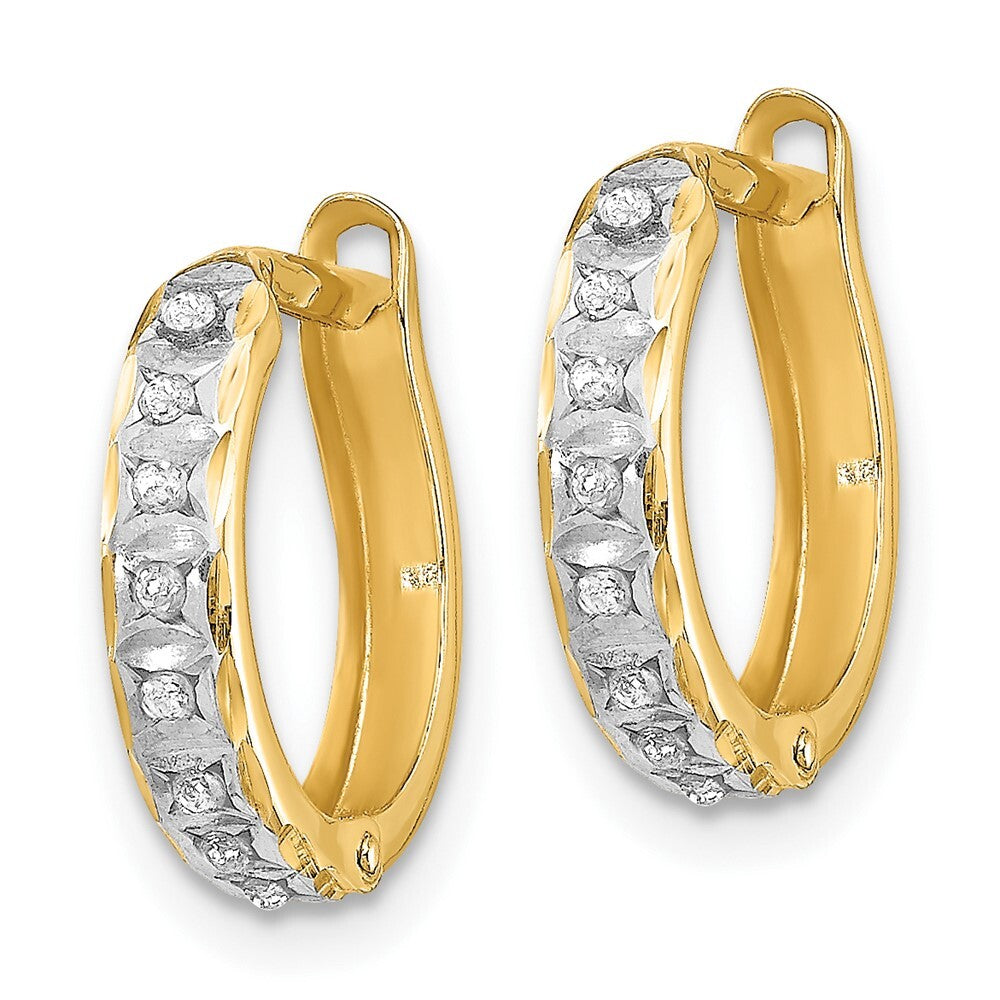 14k Yellow Gold Diamond Fascination Round Hinged Hoop Earrings Gift for Women