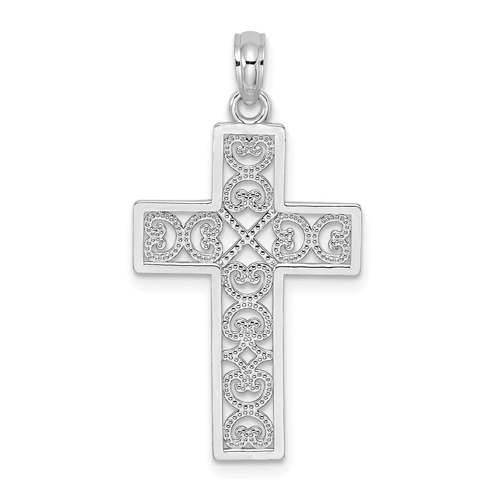 14k White Gold Polished Sqaure Cross  Heart Design Charm Pendant for Women
