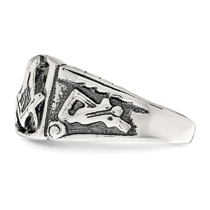 Sterling Silver Antiqued Masonic Ring Size 10