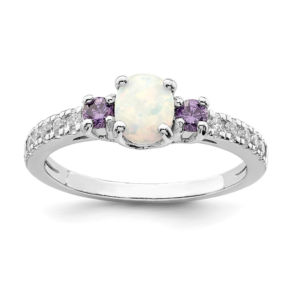 Sterling Silver Rhodium-plated Lab Created Opal/Cubic Zirconia Ring Size 6