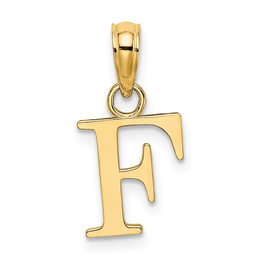 14k Yellow Gold Polished Block Letter F Initial Pendant for Women