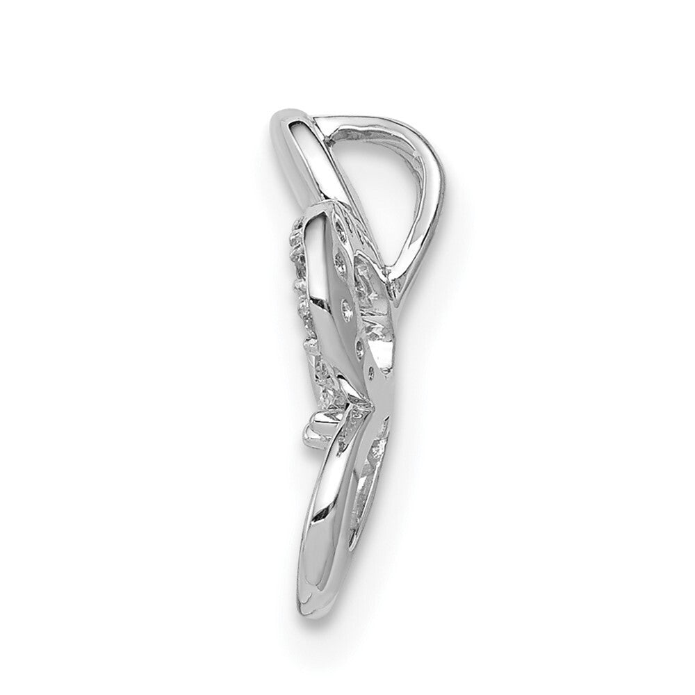 14k White Gold 1/20ct. Diamond Round Petal Flower Chain Slide Pendant for Women