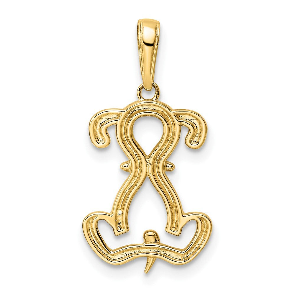 14k Yellow Gold and White Rhodium Diamond-cut Sitting Puppy Pendant