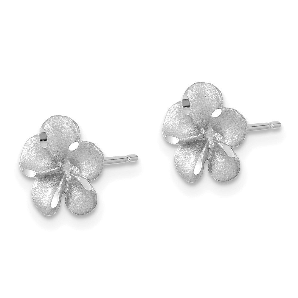 14k White Gold Satin Diamond-cut Plumeria Earrings
