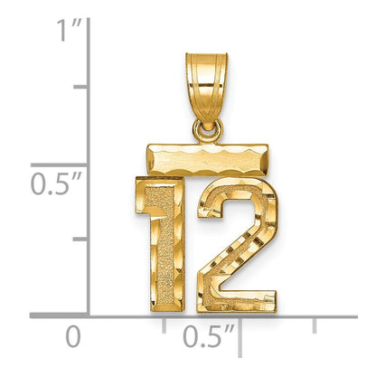14k Yellow Gold Small Brushed Diamond-cut Number 12 Charm Pendant for Women
