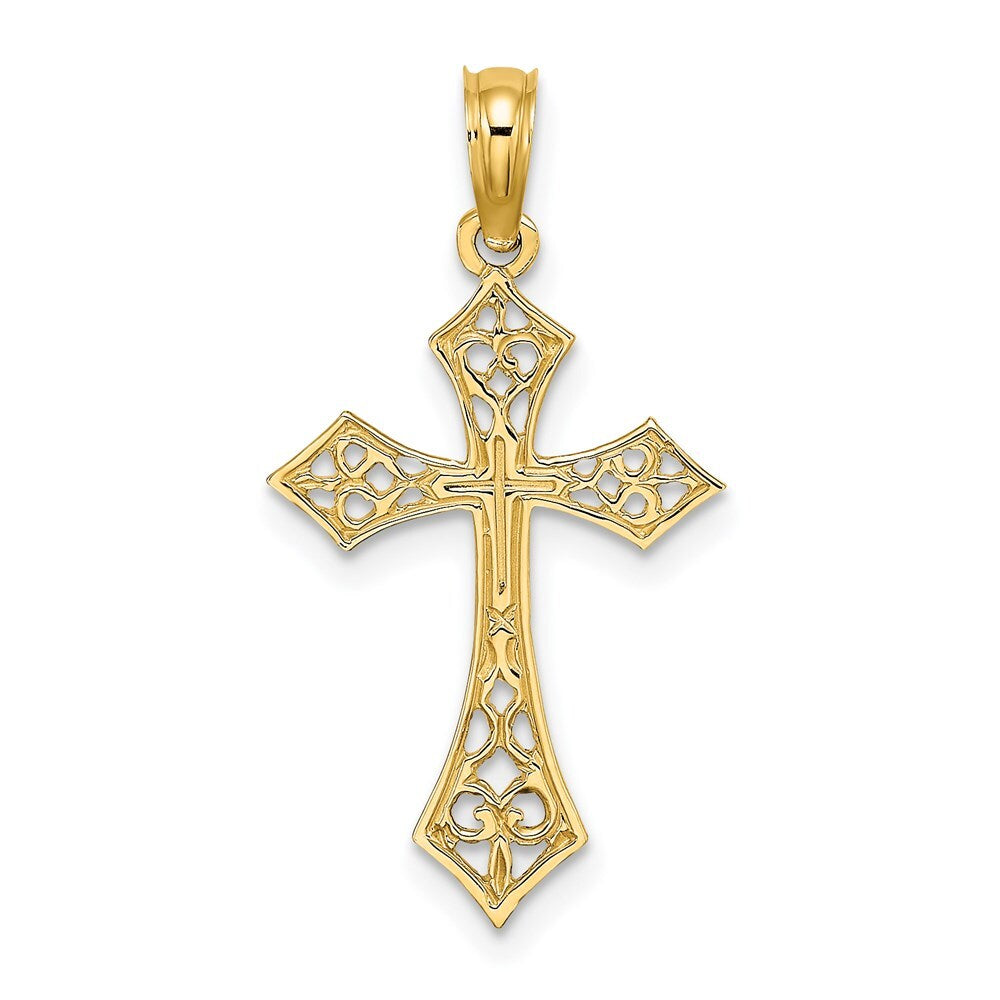 14k Yellow Gold Filigree Cross Charm Pendant for Women