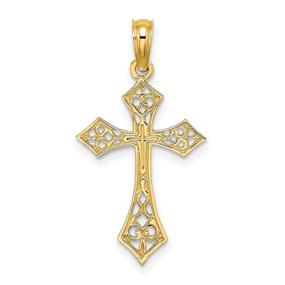 14k Yellow Gold Filigree Cross Charm Pendant for Women