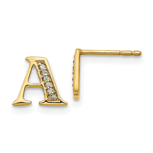 14k Yellow Gold Diamond Initial A Earrings