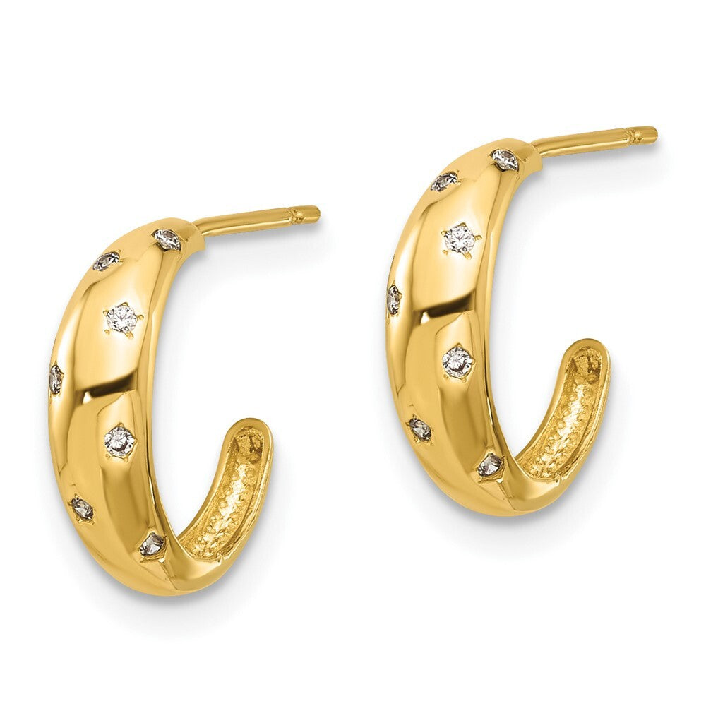 14k Yellow Gold Polished Cubic Zirconia Hoop Earrings Gift for Women