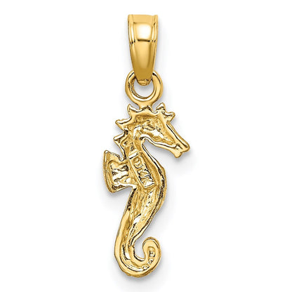 14k Yellow Gold with White Rhodium Seahorse Charm Pendant