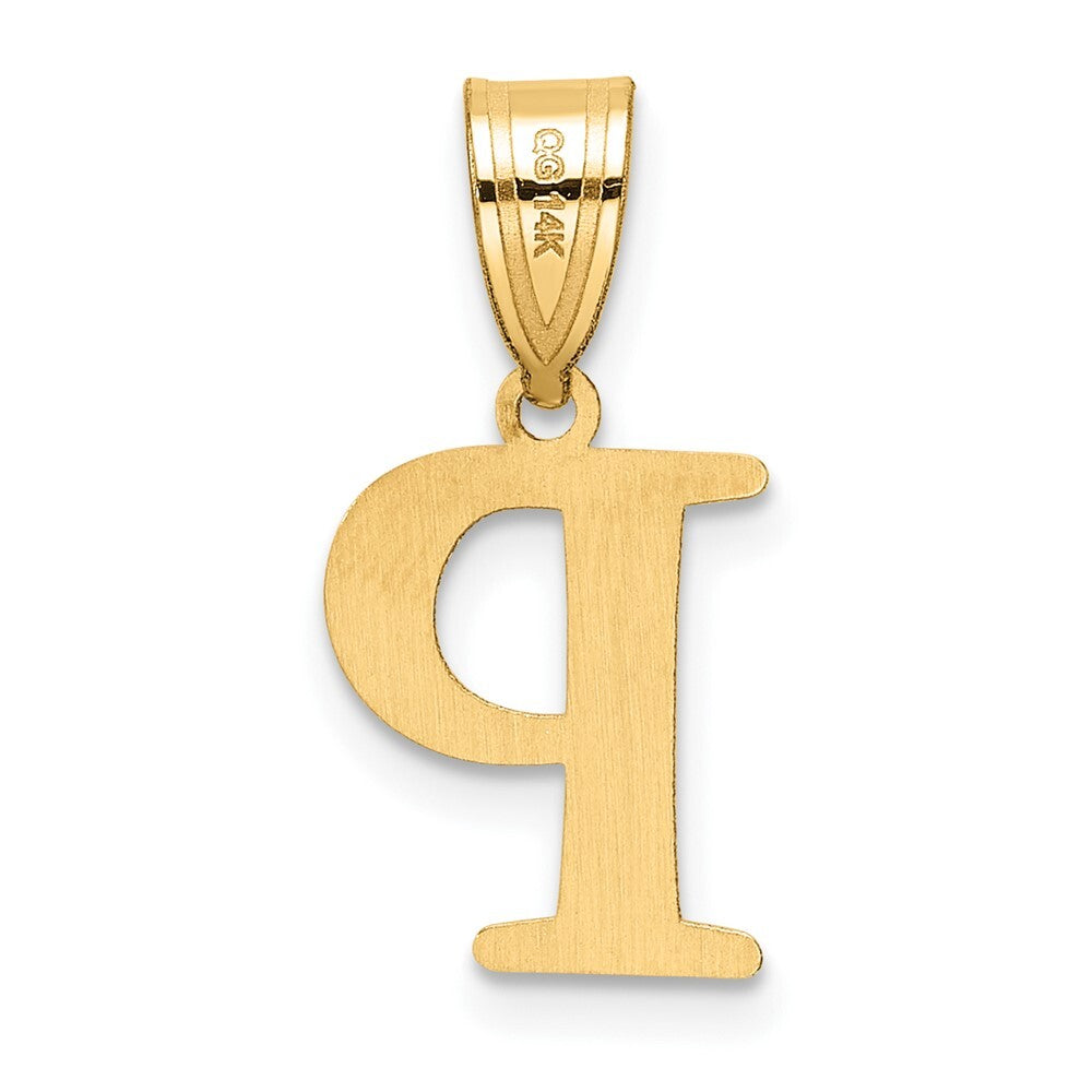 14k Yellow Gold Polished Etched Letter P Initial Pendant for Women