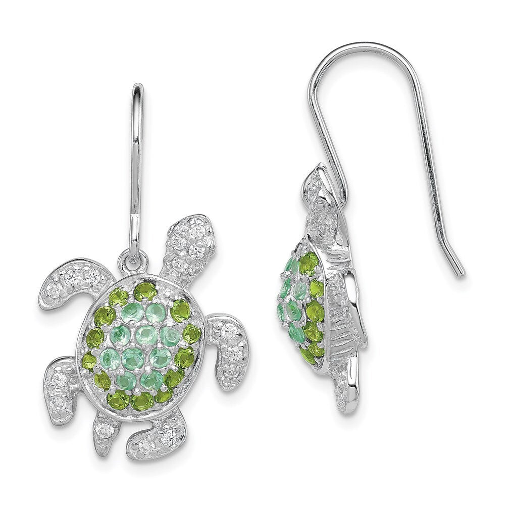 Sterling Silver Rhodium-plated Multi Cubic Zirconia Turtle Dangle Earrings