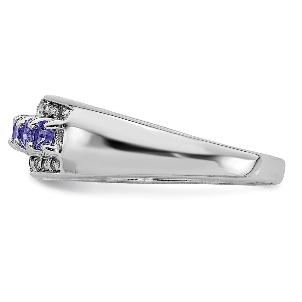 Sterling Silver Rhodium Tanzanite & Diamond Ring Size 6