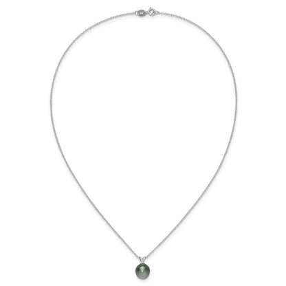 Sterling Silver 9-10mm Black Teardrop Tahitian Cultured Pearl 17" Necklace
