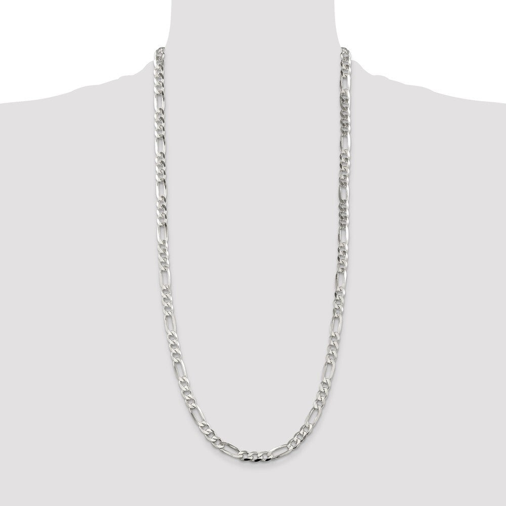 Sterling Silver 7.0mm Pav� Flat Figaro Chain